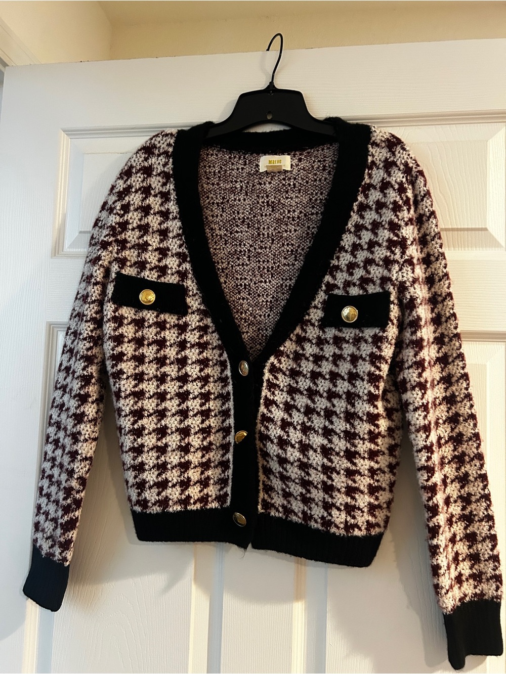 Anthropologie Maeve Houndstooth Cardigan Sweater